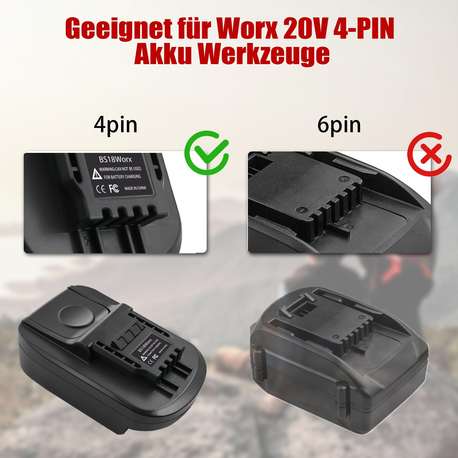 Akku Adapter Konverter für Bosch 18V auf für Worx 20V Li-Ion Elektrowerkzeug, Batterieadapter für Bosch 18V auf für Worx （20V Li-Ion Elektrowerkzeug(Keine Batterie)