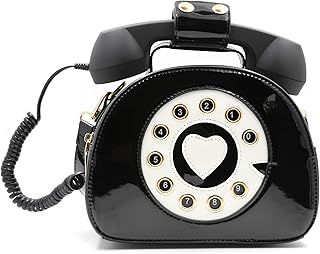 QiMing Retro dial telephone Crossbody Shoulder Bag,Pu Movable microphone Purse for Women