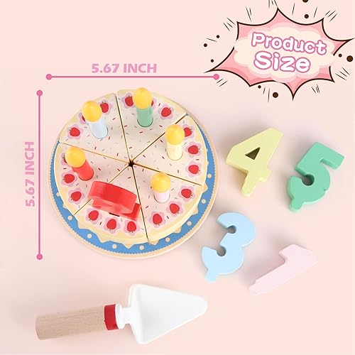 Miniatura 7 de Juego de pastel de madera para cortar, pastel falso con velas y números, juego de comida de simulación, juguetes Montessori para fiestas de té,