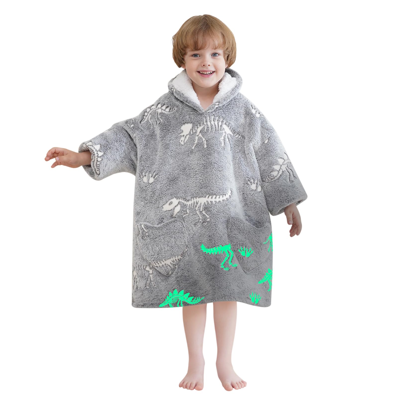Fiosnow Glow in the Dark Dinosaur Fossil Blanket Hoodies for Kids Toddler 2-6YR Oversize Wearable Blanket Hoodies for Boys Girls