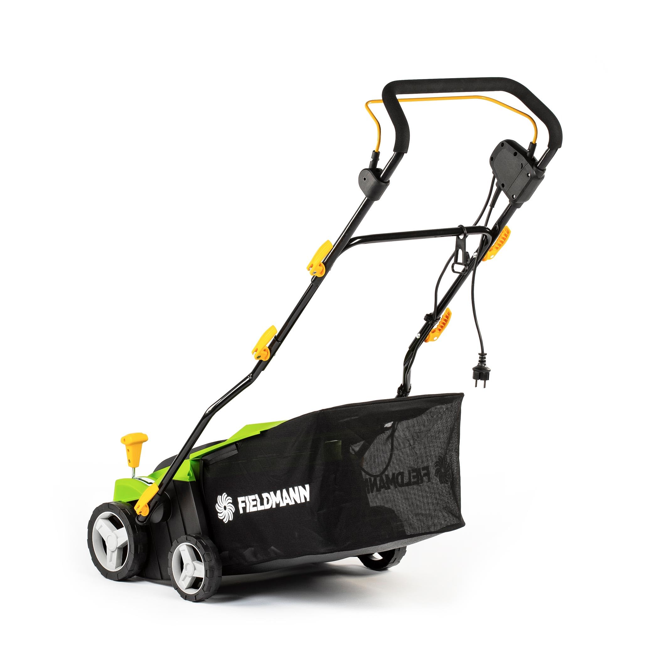 Escarificador y rastrillo eléctrico 2 en 1: Motor de 2000 W, Ancho de 400 mm, depósito de 50 L, Mango Ajustable, Profundidad de Corte de -15 a +3 mm, 2 Cilindros, fácil Mantenimiento, 104 dB