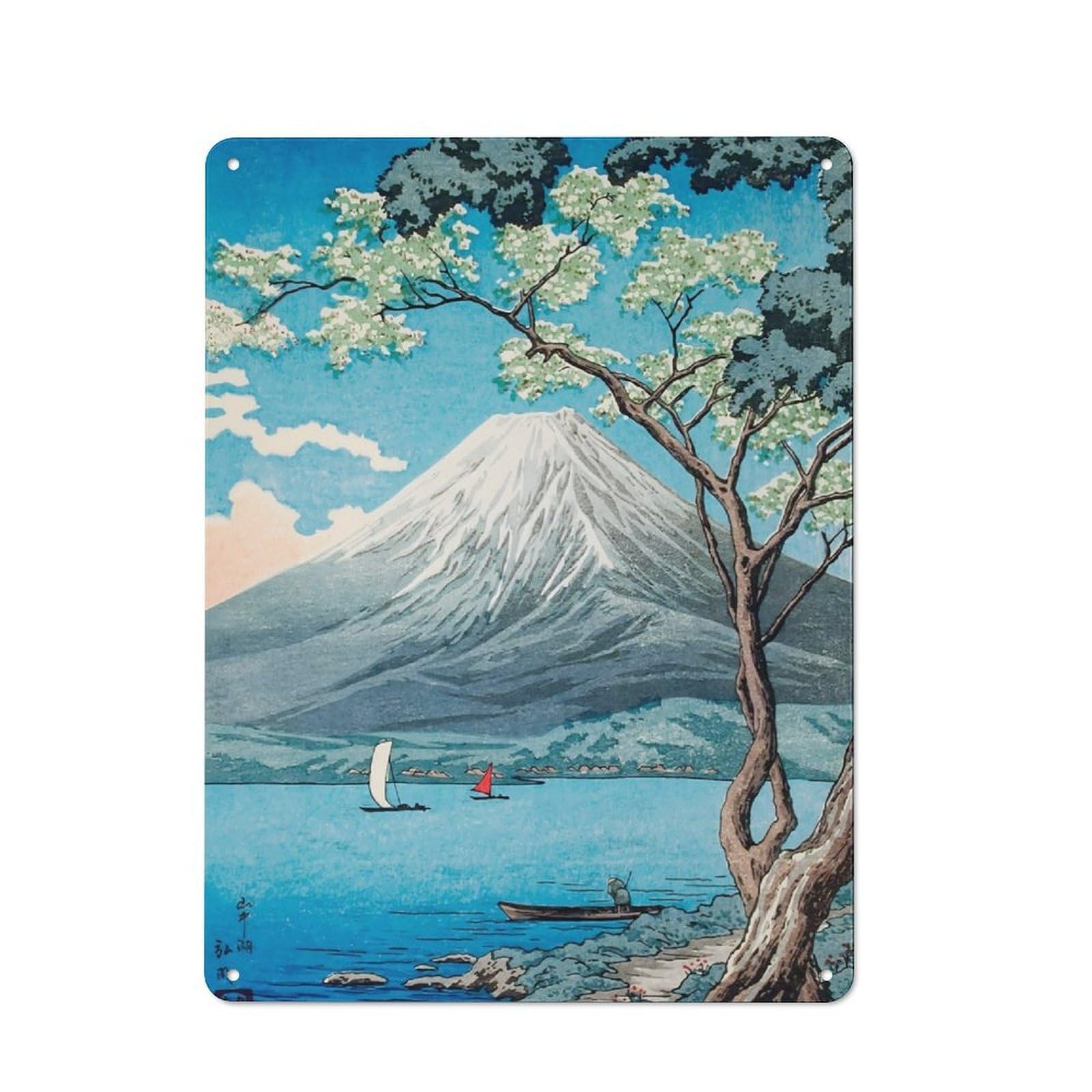 Junmoney Fuji Lake Yamanaka Metal Sign 40X30cm With For Workshop Wall, Rustic Decor, For Garage, Workshop And Man Cave Decoration