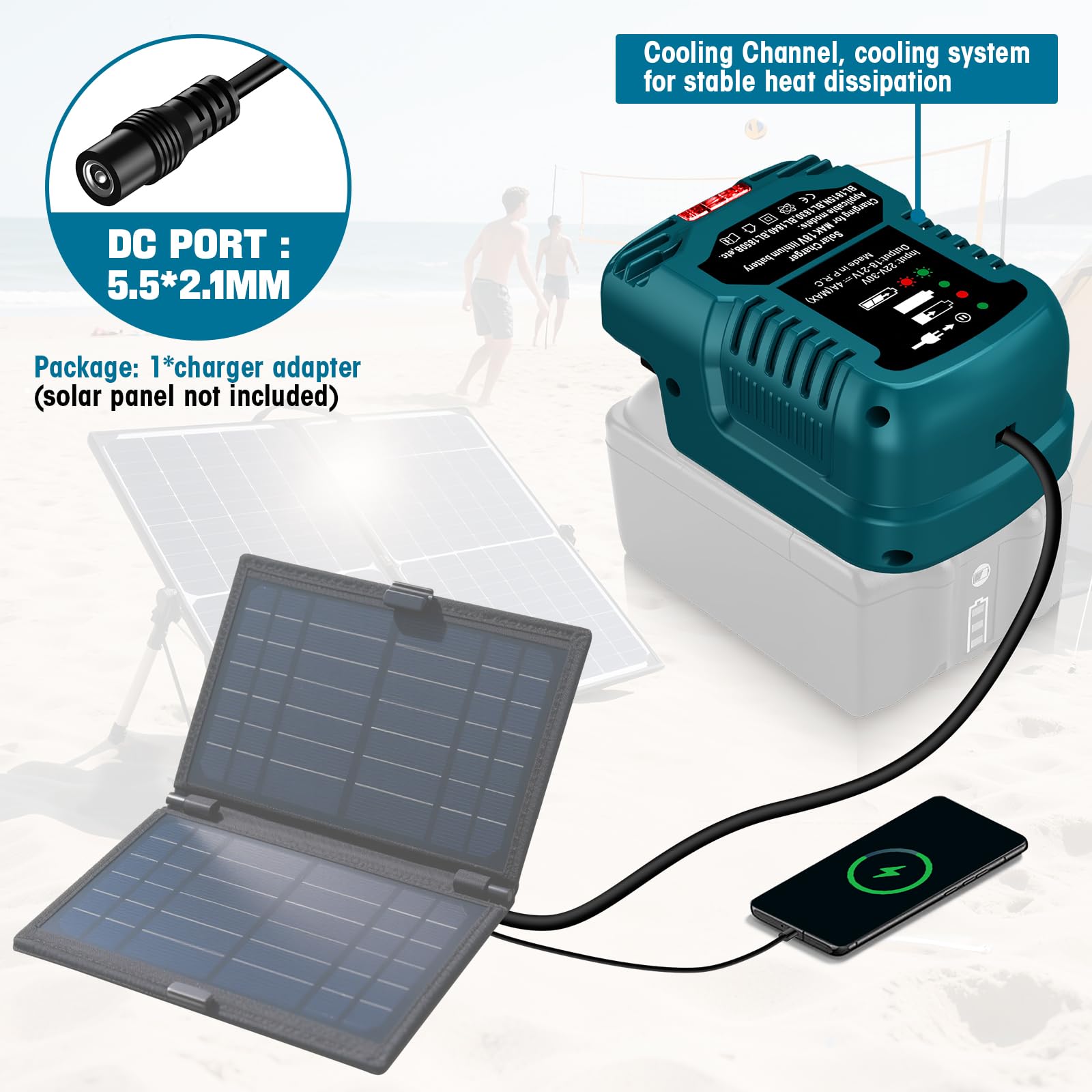Solar Ladegerät für Makita 18V Akku,Tragbar,Outdoor-Arbeit,Camping