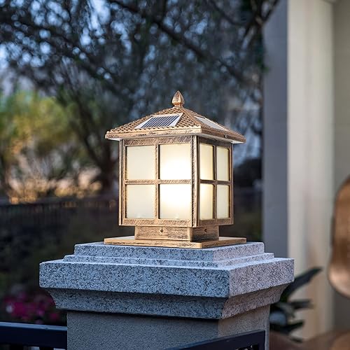 Miniatura 7 de E26 Luces solares para postes al aire libre IP65 Luz de pilar de vidrio impermeable Luz de columna LED cuadrada al aire libre Villa Patio Valla