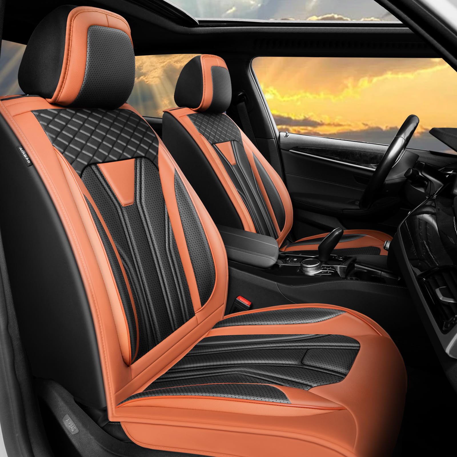 Conjie Seat Covers (Orange & Black, Full Set)