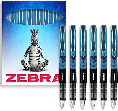 Zebra Fuente - Pluma estilográfica desechable, tinta azul claro, paquete de 6