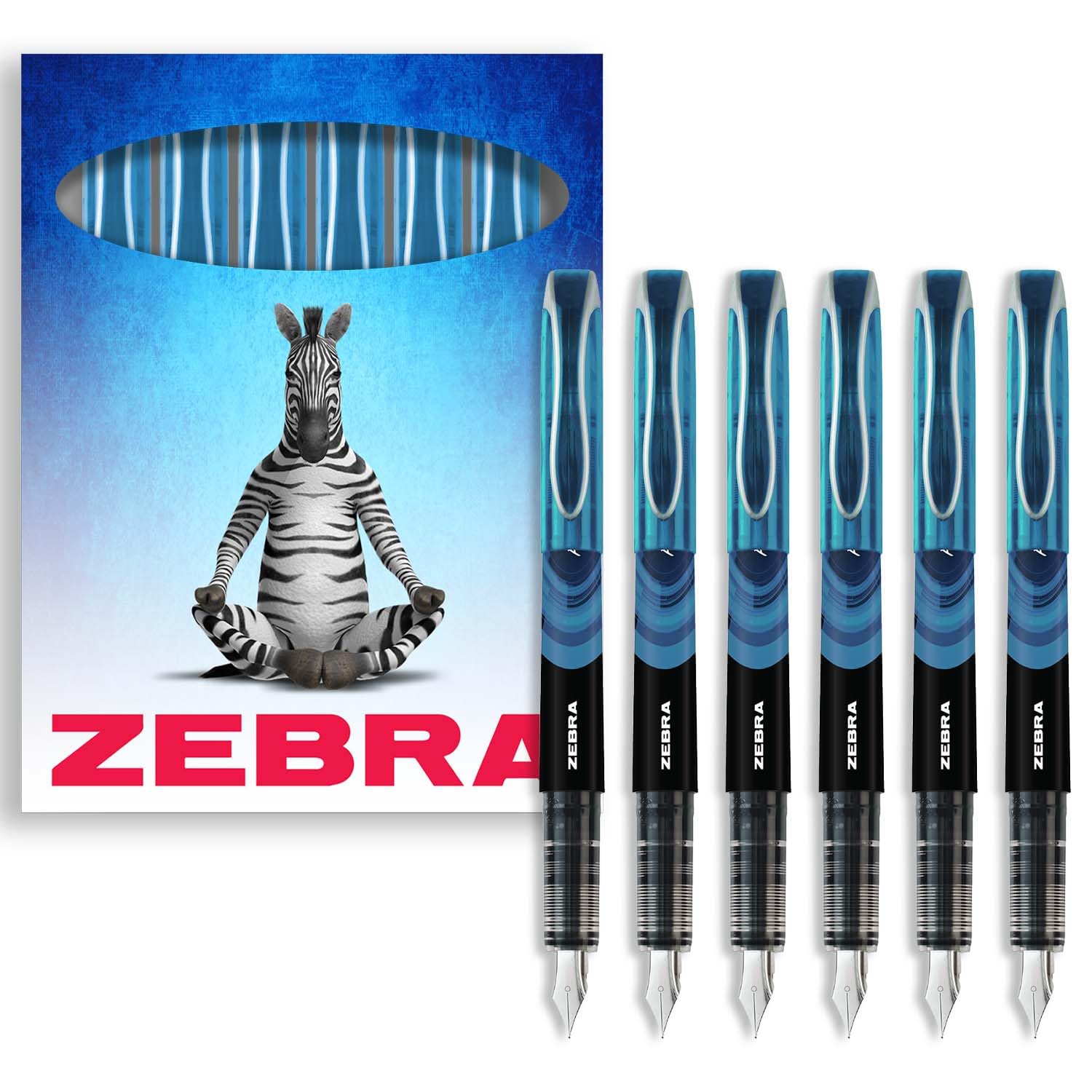 Zebra Fuente - Disposable Fountain Pen - Light Blue Ink - Pack of 6
