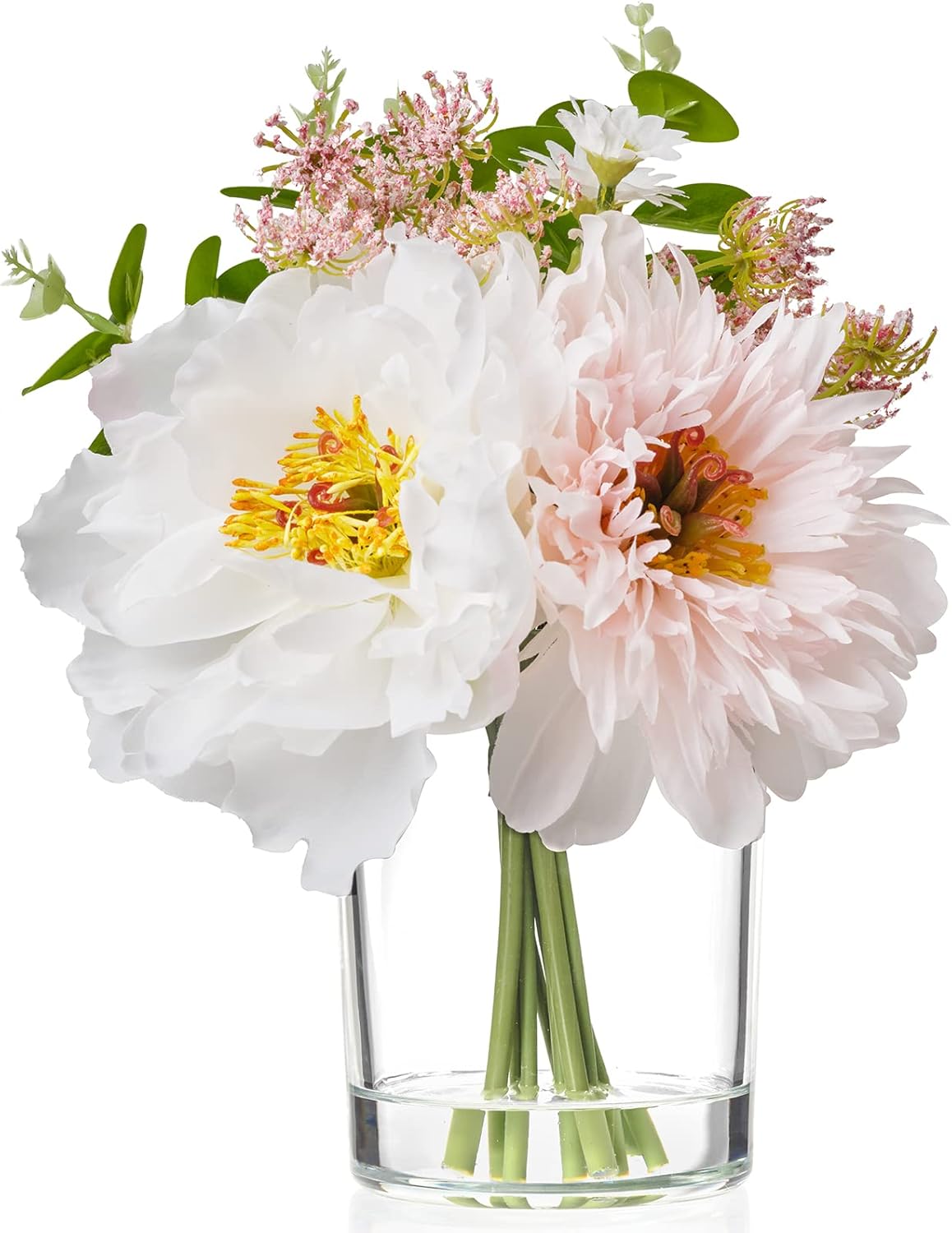 WELL KNOWN Silk Peony Artificial Flowers with Vase，Mixed
