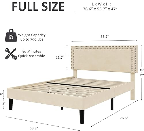 Miniatura 65 de VECELO Base de cama de tamaño matrimonial con cabecera tapizada ajustable, plataforma de listones de madera, diseño sin ruido, fácil montaje Negro