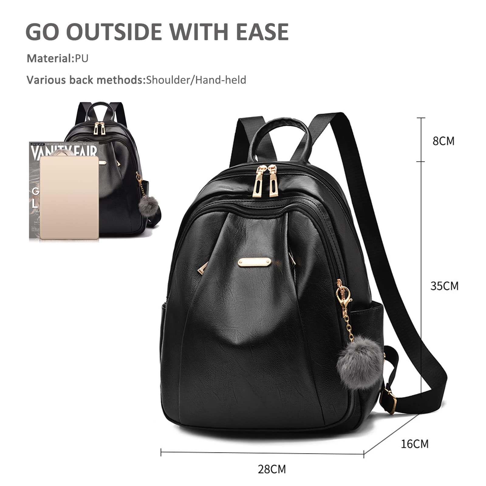NICOLE & DORIS Borsa a Zainetto Donna Zaino Elegante Pelle PU Zaino Antifurto Impermeabile Casual Daypack Zainetti Grande Capienza Zaini per Città Viaggio Lavoro Bianco