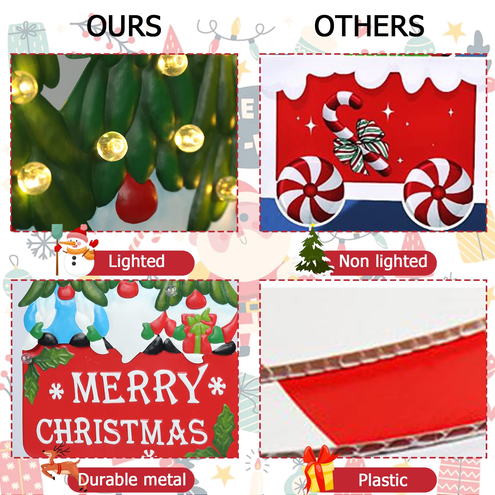 Piquets de cour de Noël lumineux avec nains de Noël à LED, arbres de Père Noël, piquets de cour en métal éclairés, panneau « Merry Christmas », piquet de jardin, pelouse, allée, décoration extérieure