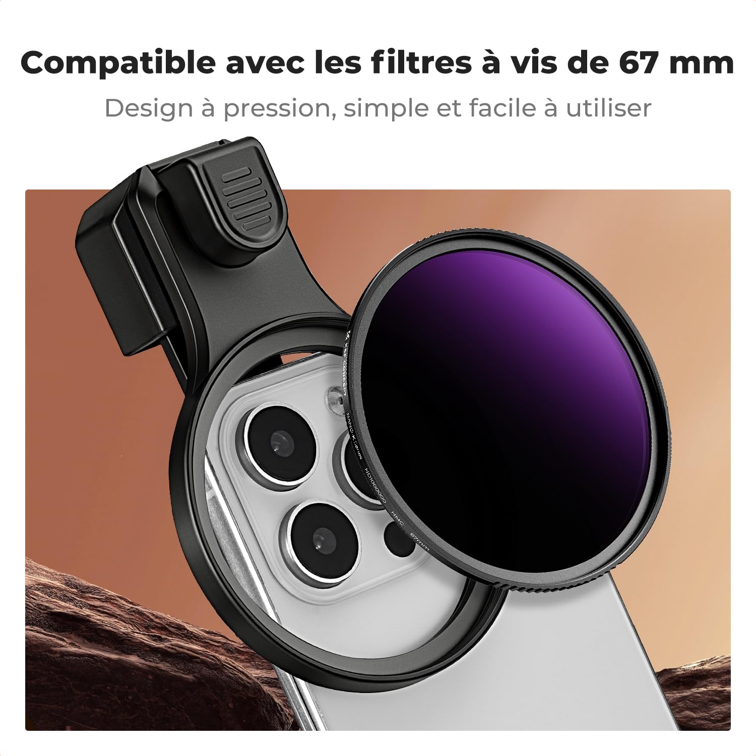 K&F CONCEPT Filtre ND1000000 67mm avec Clip Universel pour Smartphone