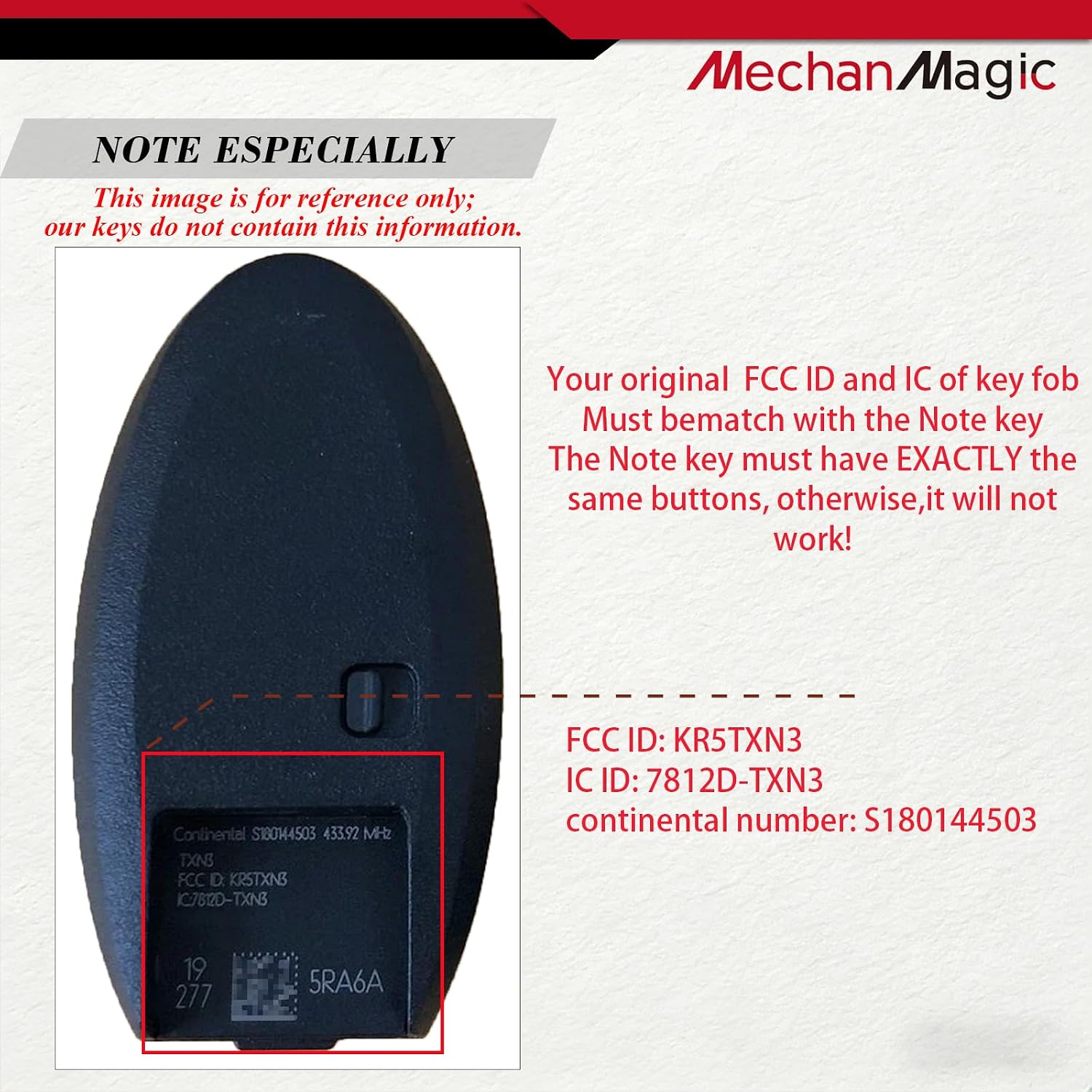 MechanMagic Smart Key Fob Replacement Fits for Nissan Kicks SR SR+ SV Rogue 2018 2019 2020 2021 Keyless Entry Remote Control Push Start Button 4 Button KR5TXN3 285E3-5RA6A