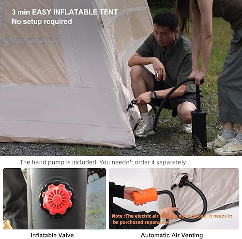 Miniatura 3 de Tienda de campaña inflable para 3-4 personas, tienda de campaña inflable con bomba de mano, fácil instalación, impermeable, tienda de campaña