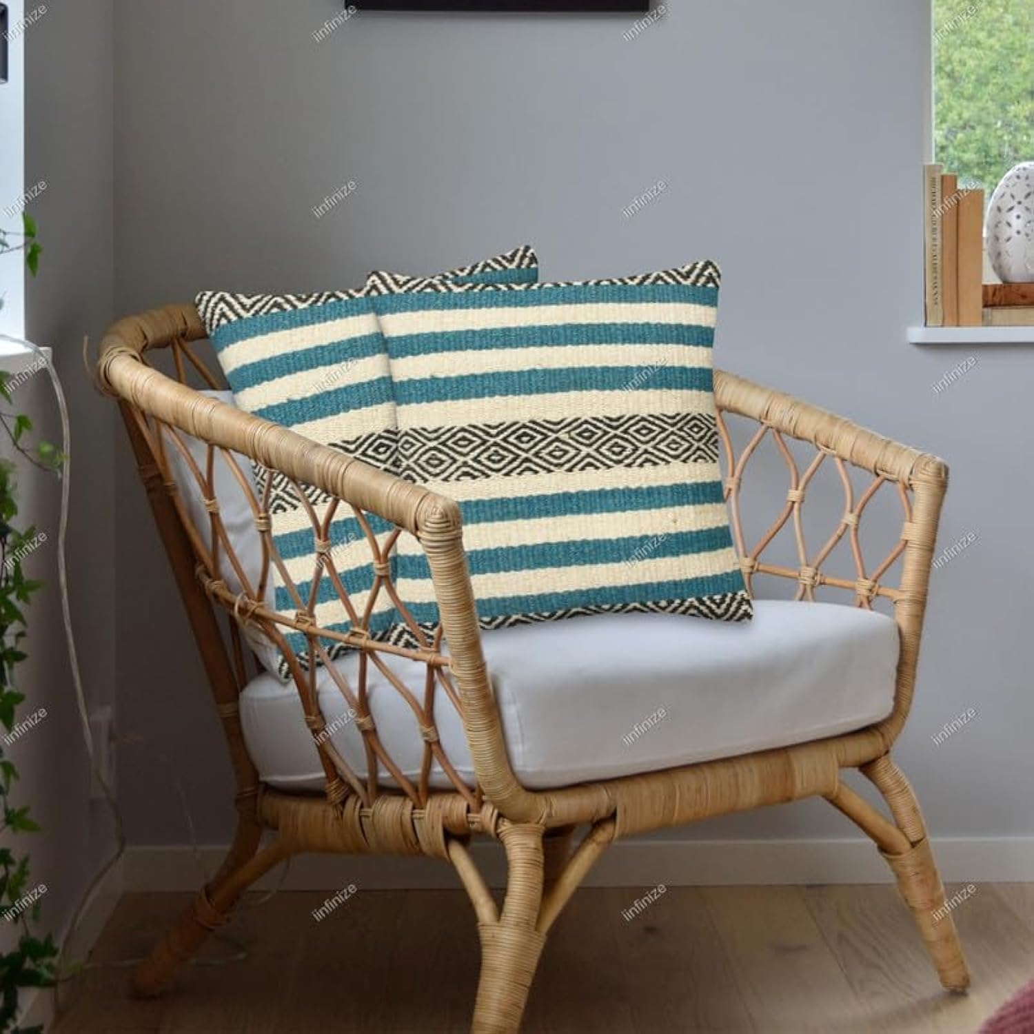 Housse de coussin en laine et jute fait main 45x45 cm artisanale