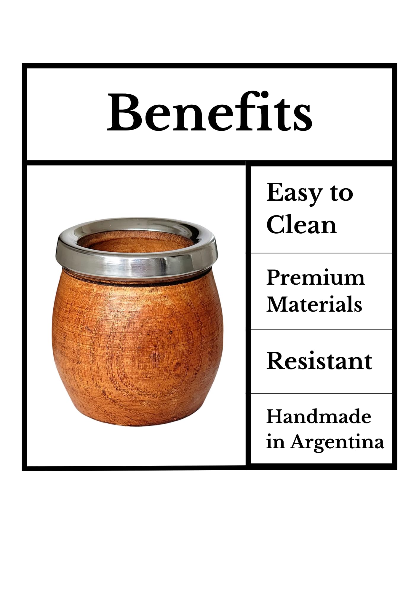 Tazza opaca argentina naturale, realizzata a mano in legno di carrubo con bordo in acciaio inox, opaca con lampadina, gourd opaco mug, stile barile