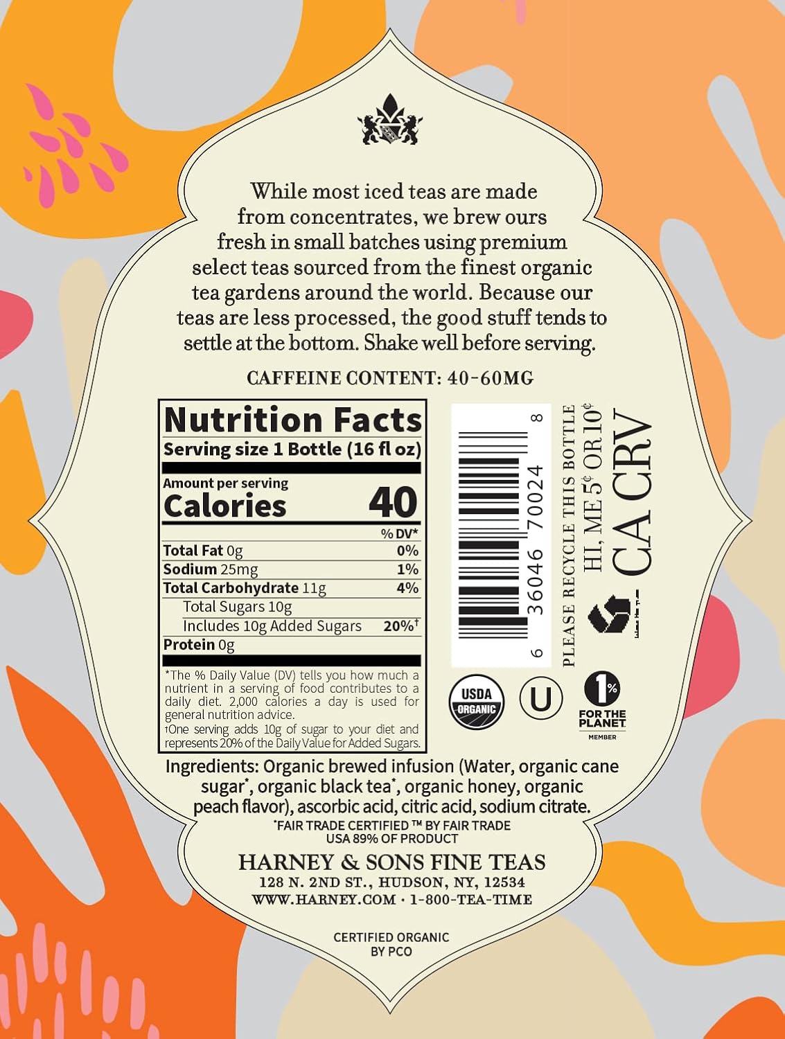 Harney & Sons Iced Tea, Peach Black, 16 Fl Oz (Pack of 12)