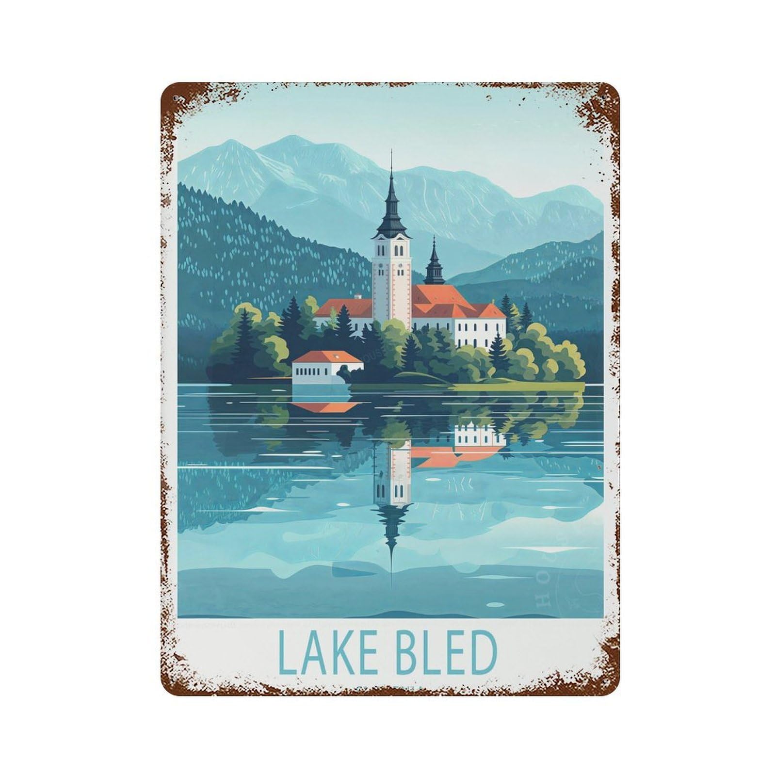 xiaoxiaoshen Lake Bled Slovenia Travel Personalised Gifts, Home Decor Wall Decor Art Metal Tin Poster Modern Home Decor Art Home Bar Shop Decorations Vintage Sign 40x30cm