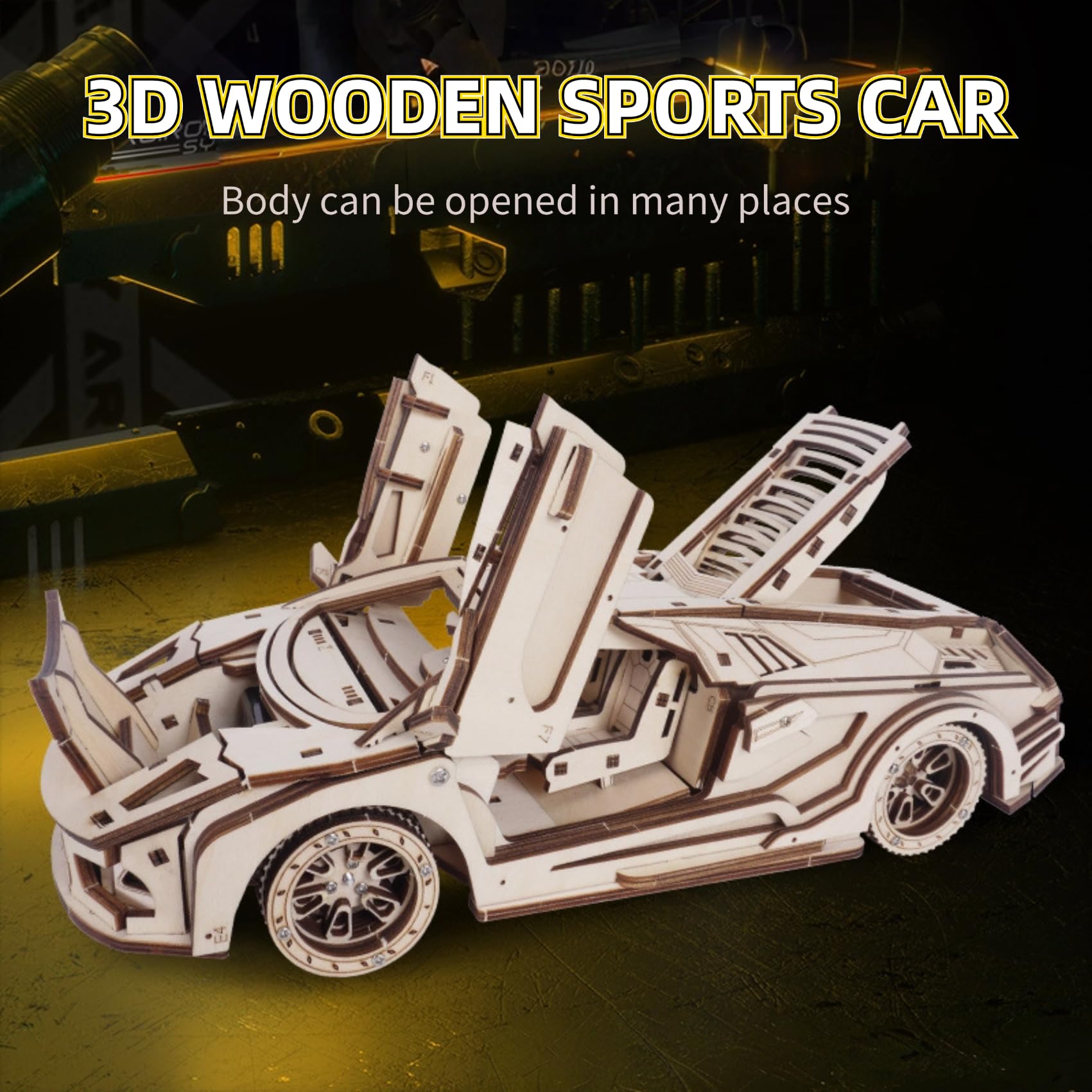 3D Holzpuzzle Erwachsene Auto Ferngesteuert, RC Sportwagen Modellbausatz aus Holz mit Motor Mechanisches DIY Fahrzeug Bastelset Holzbausatz Modellauto, Kreatives Geschenk & Modellbau Hobby