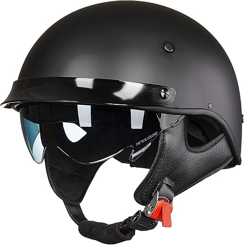 ILM Medio casco de fibra de vidrio para hombres y mujeres adultos, cara abierta, casco de motocicleta con visera DOT 731