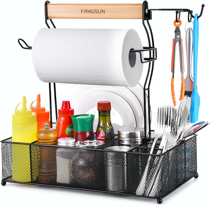 FANGSUN Large Grill Utensil Caddy, Picnic Condiment Caddy