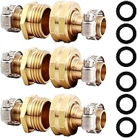 YELUN Solid Brass Garden Hose Repair Kit - 3 Male & 3 Female 5/8" Connectors with Clamps & Gaskets, Leak-Proof Fix