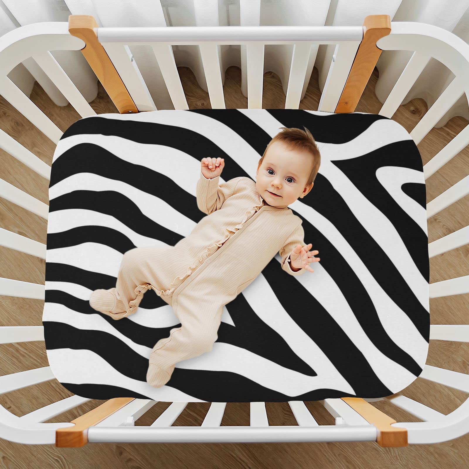 Spannbettlaken, Bettlaken für Kinderbett, Zebramuster, weich, atmungsaktiv, pflegeleicht, Spannbetttuch für Babybett und Kinderbetten