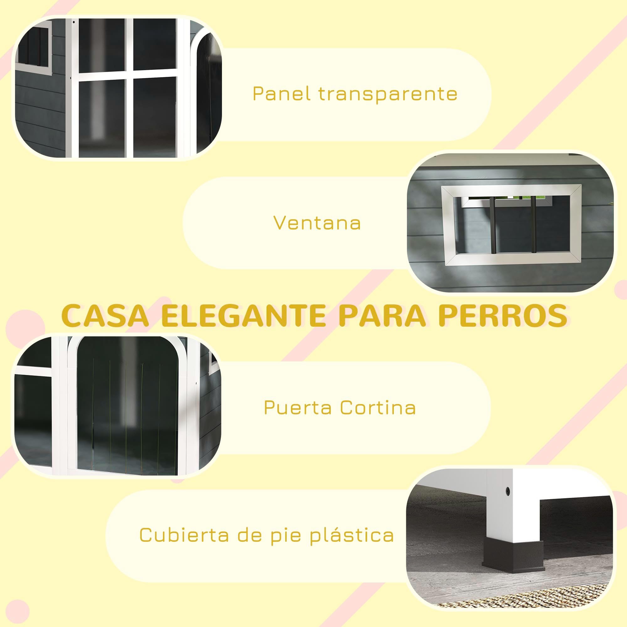 PawHut Caseta para Perros de Madera, Casa para Perros Pequeños, con Techo Abatible, Puerta con Cortina, Fondo Desmontable, y Frontal de Acrílico 101x66,5x70,5 cm Gris Oscuro
