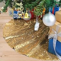 Vista 8 de Faldas doradas para árbol de Navidad, falda de árbol de Navidad, faldas redondas de 36 pulgadas con lentejuelas, decoración de Navidad Dorado