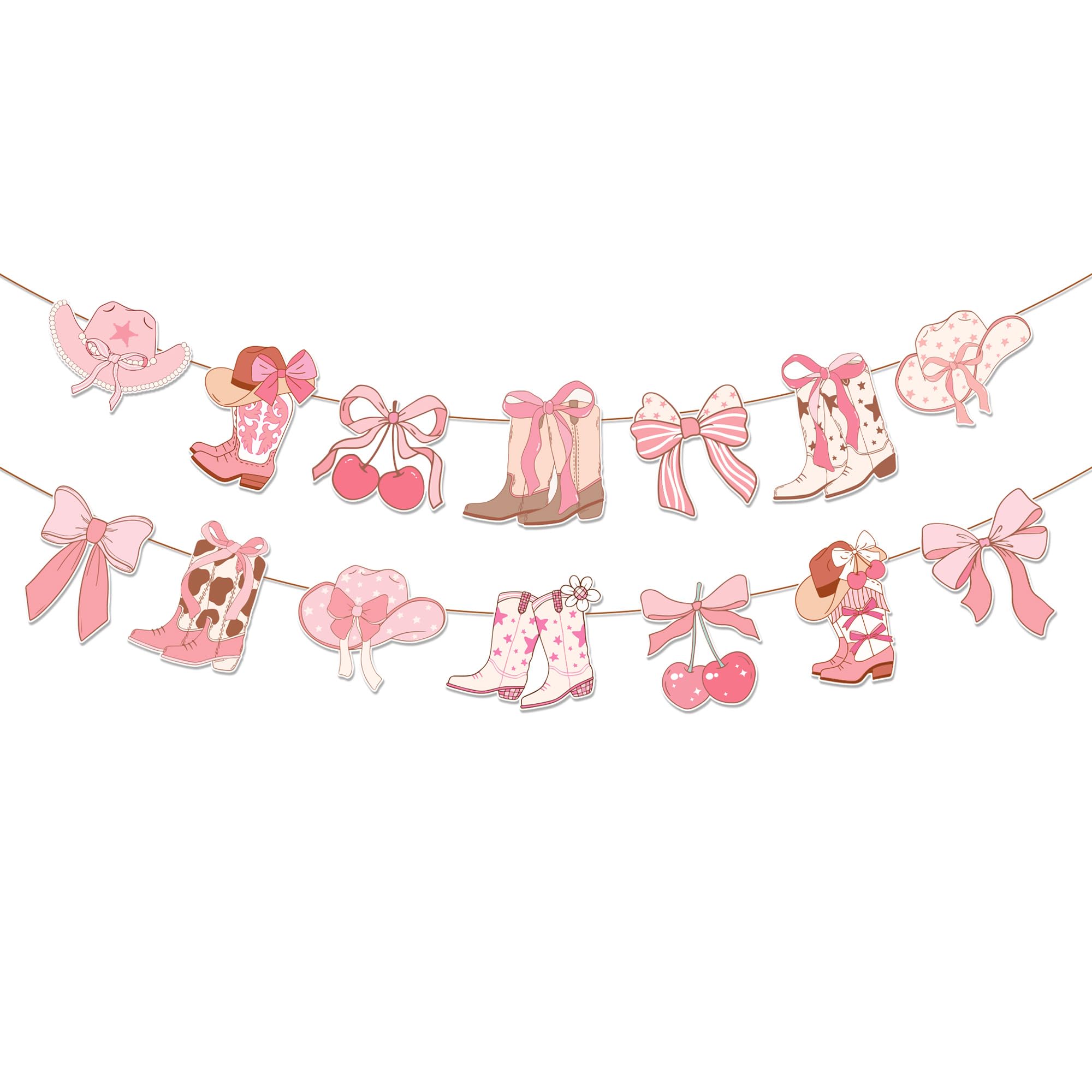 Pink Cowgirl Birthday Banner, DIY Western Boots & Bows Cherry Party Garland