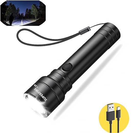 SuperFire C20 Flashlights Rechargeable High 3600 Lumens Waterproof Handheld Flashlight with Rechargeable Battery for Car Outdoor Camping Family Emergencies (Standard