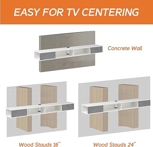 Miniatura 6 de WAMPAT Soporte flotante de TV de 70 pulgadas con luces LED azules, consola multimedia centro de entretenimiento, estante montado en la pared, Luz