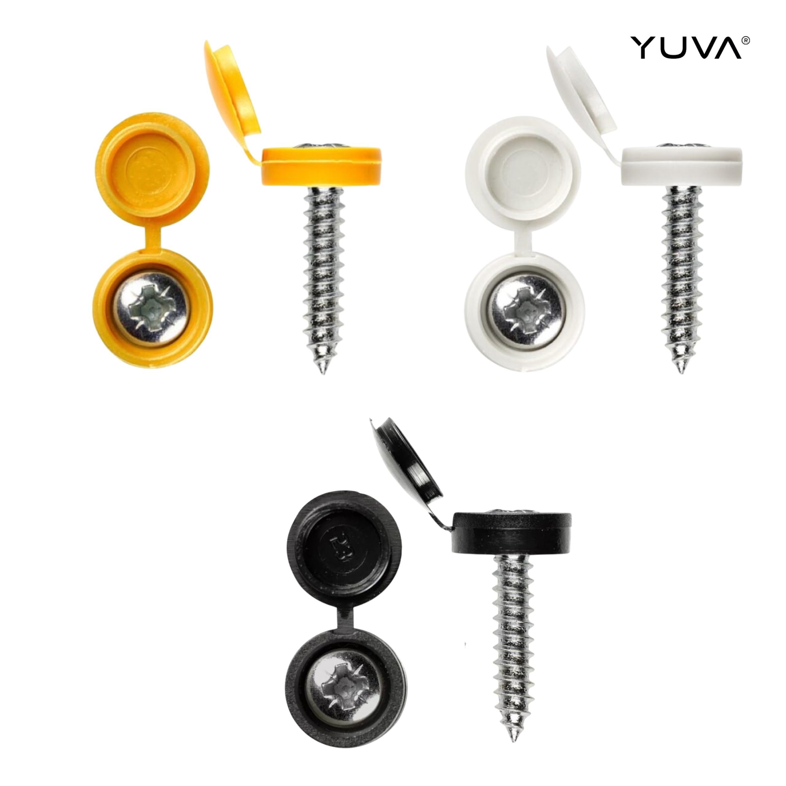 12 Pc Number Plate Screws & Caps – Universal Car License Plate Fixing Kit (Black, White, Yellow – 2 Each) – Rust‑Proof Plastic Caps & Bolts, Easy DIY Install — view 4