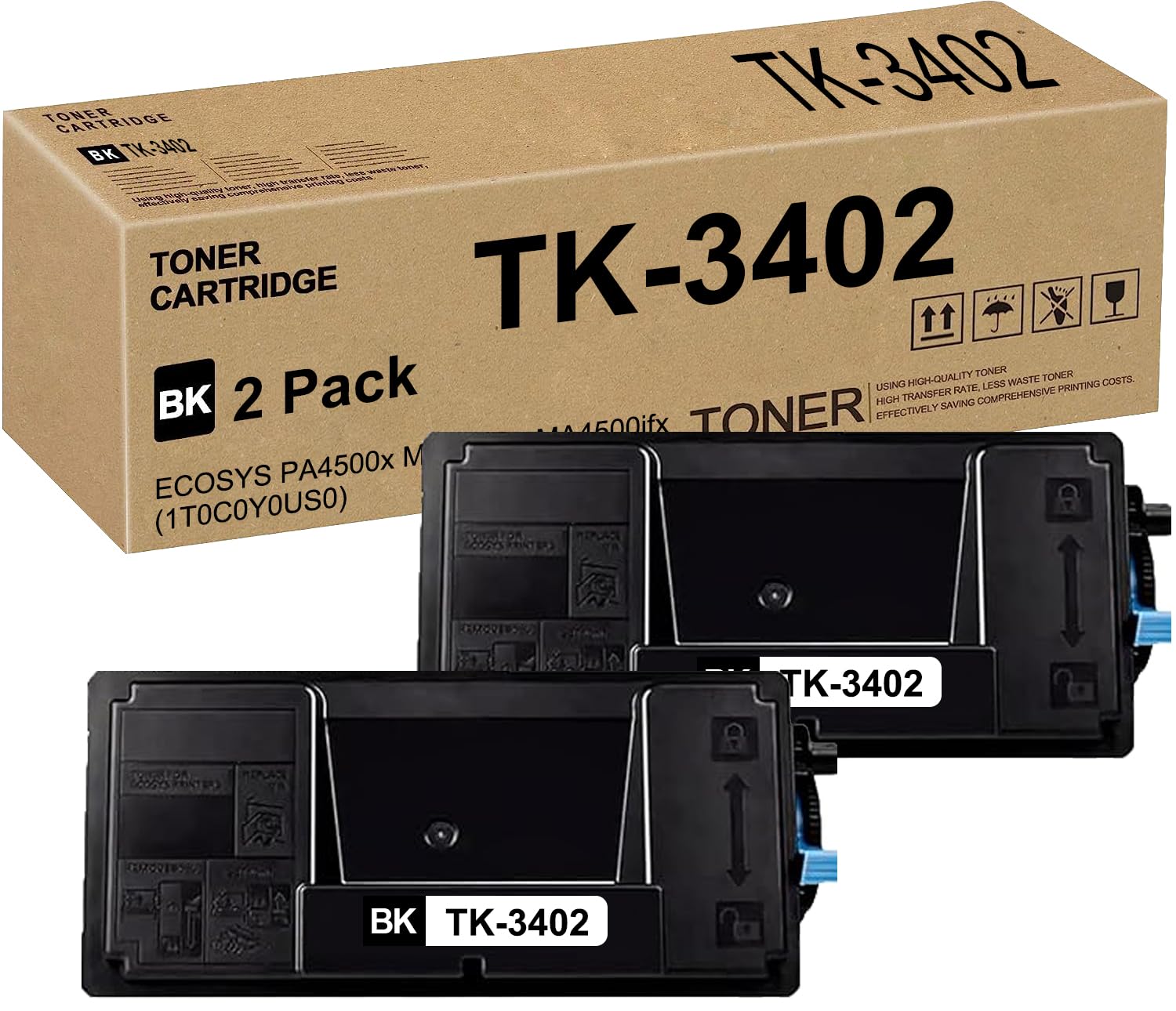 UEESLH TK-3402 TK3402 Toner Cartridge Compatible for Kyocera TK-3402 TK3402K 1T0C0Y0US0 for ECOSYS PA4500x MA4500ix MA4500ifx Printer Black 2 Pack