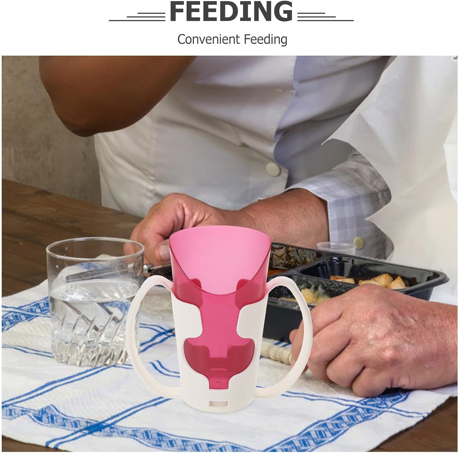 Disabled Patient Drinking Cup with Two Handles, Choking-Proof Liquid Feeding Mug for Elderly, Anti-Spill Nursing Cup for Bedridden and Convalescent Care, Magenta