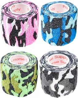 Vet Wrap Tape Self Adhesive Cohesive Bandage, Camo Camouflage Colors Dog Cat Horse Self Stick Adherent Bandaging Tape Protect Cover Outdoor Gear 2 inch x 5 Yards 2, 4, 6, 12 or 24 Pack