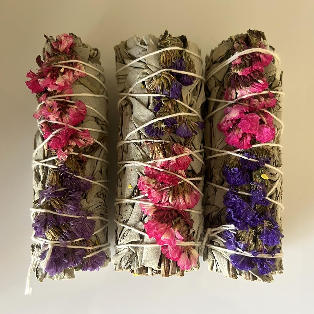 Smudge Stick, White Sage, Purple and Pink Sinuata 4", Pack of 3