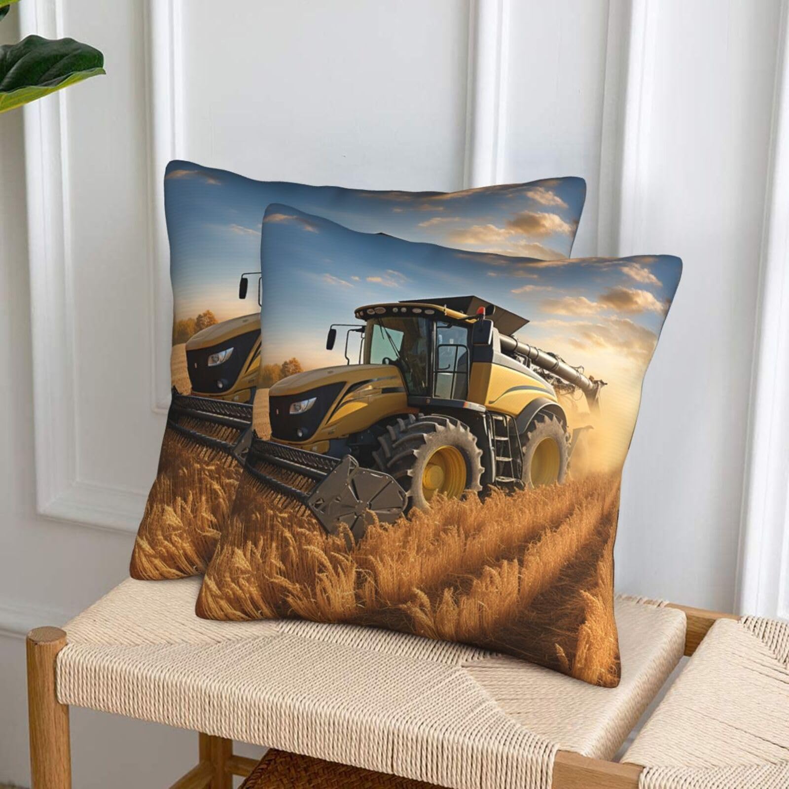 NONHAI Decorative Throw Pillow Covers Set of 2, 16"x16" Square Cushion Case Soft Comfy Farm Tractor Harvester Throw Pillows for Couch Cushion Livingroom Farmhouse Home Decor Pillowcases