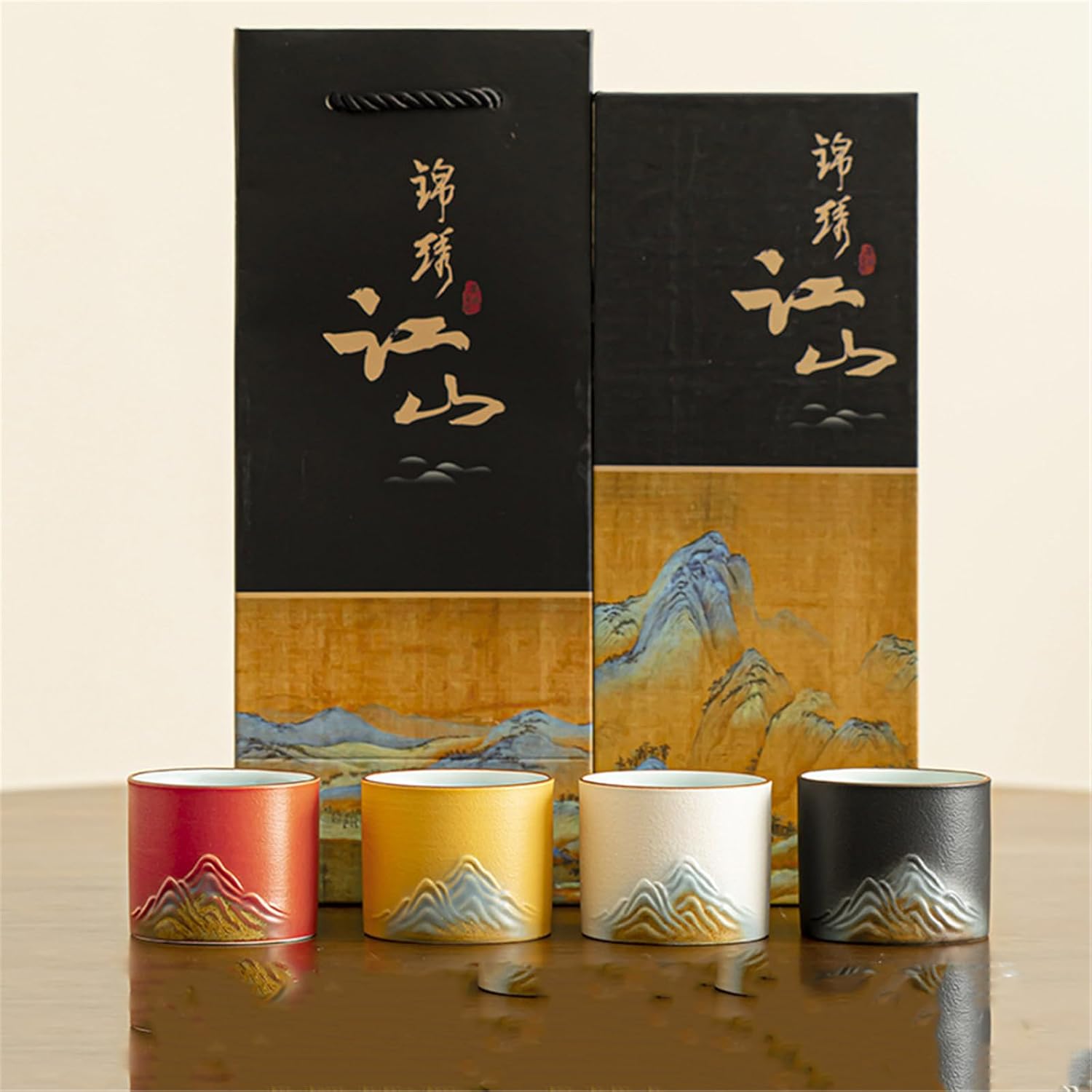 Ru Kiln Crackle-Glaze Tea Set - 1 Teapot and 4 Cups with Elegant Gold Trim-set3