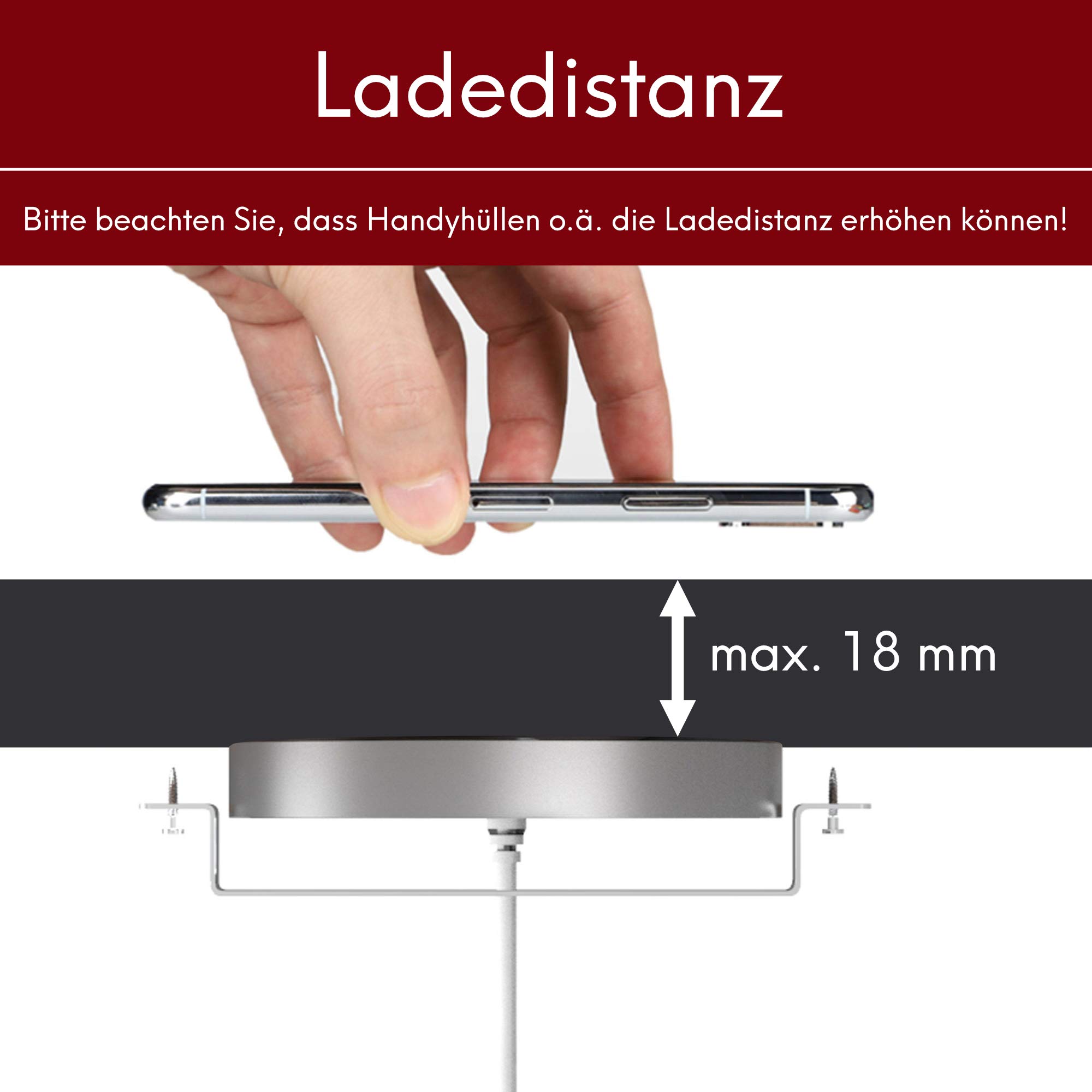 Kalb | 12 VDC QI Base e instalación Cargador Inalámbrico Gris Distancia de Carga 3-18 mm Smart Wireless con Fuente de Alimentación 30 W 12 V