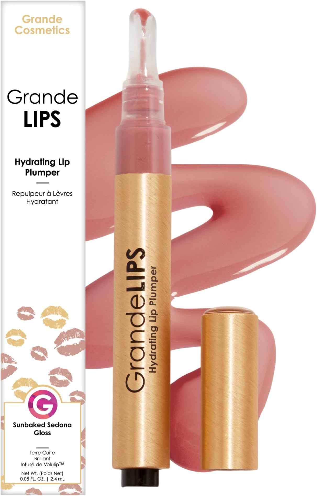 Grande Cosmetics GrandeLIP Plumper Hydrating Lip Plumper, Gloss Finish, Sunbaked Sedona, Gold