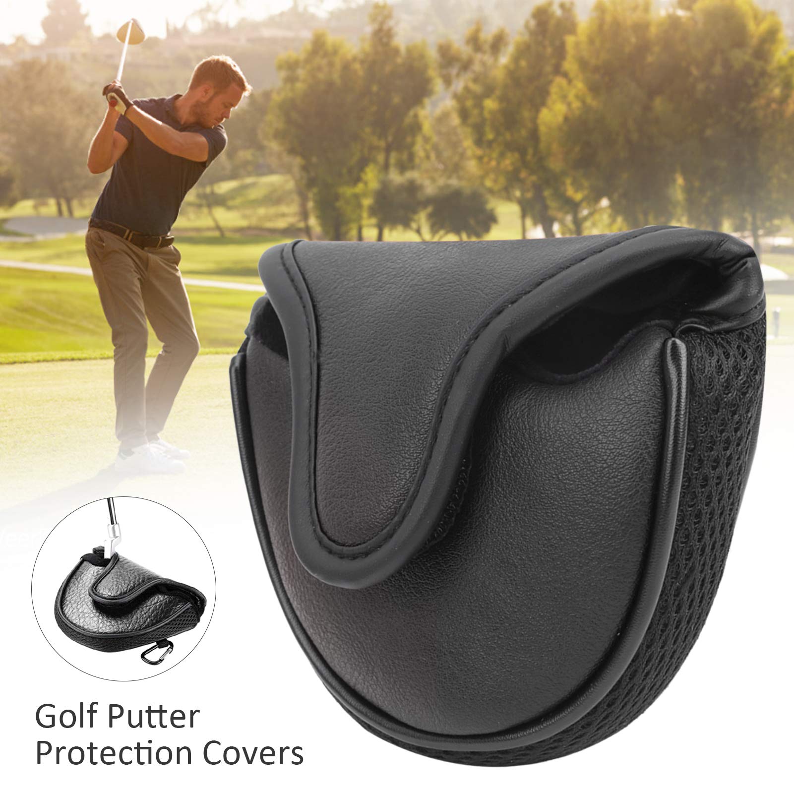 Alomejor Golf Putter pokrowiec na głowę wodoodporny PU skóra golfa putter ochronne pokrowce z nylonową siatką półkole golfa putter osłona