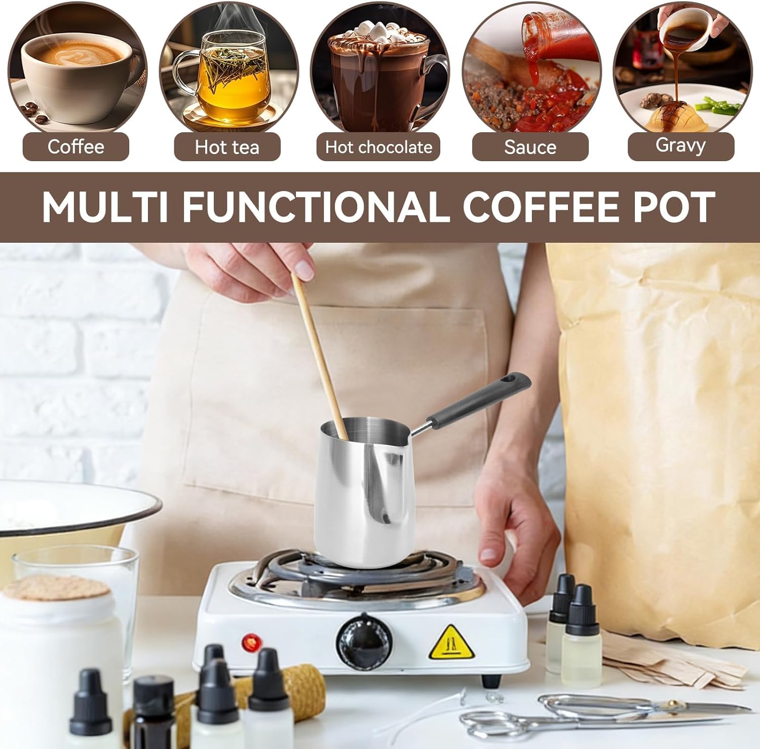 Cyrank Turkish Coffee Pot, 350ML, Stainless Steel, Silver, Modern, Minimalist, Easy to Use, Long Handle, Multi-Purpose, Durable, Easy to Clean - Image 6