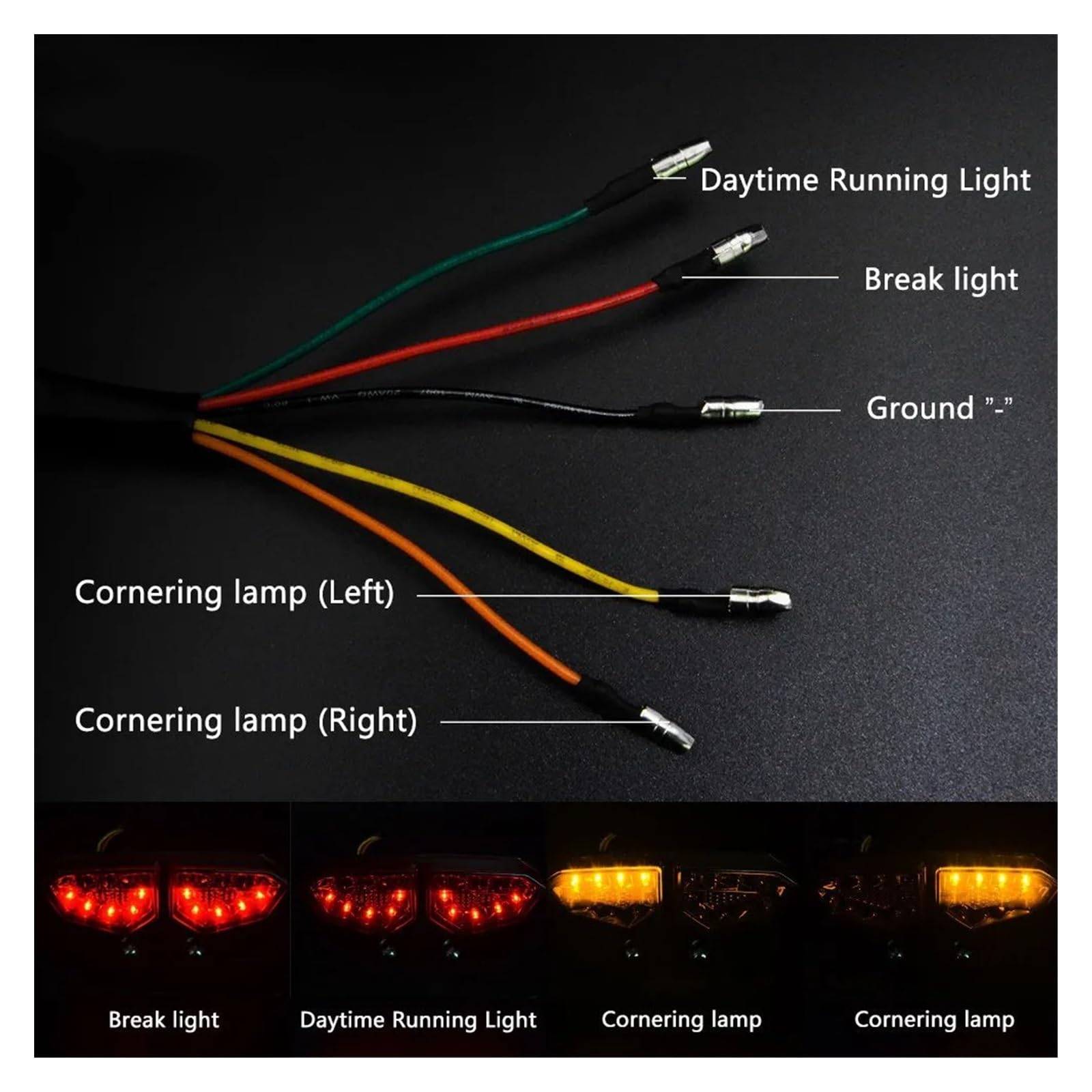 Moto luce freno targa lampada stop Luce targa universale per moto, base nera, indicatore di direzione, coda freno