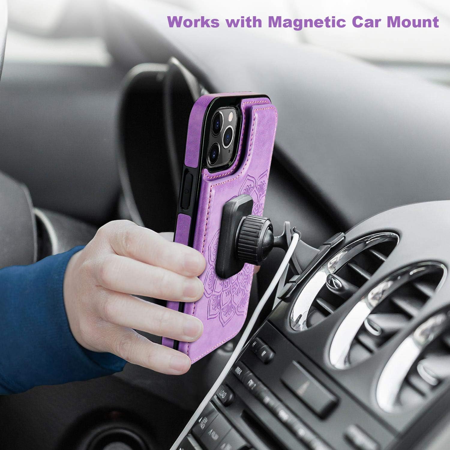 Vaburs Compatible with iPhone 12 Pro Max Case Wallet with Card Holder,Embossed Mandala Pattern Flower PU Leather Double Magnetic Buttons Flip Shockproof Cover for iPhone 12 Pro Max 6.7 Inch(Purple)