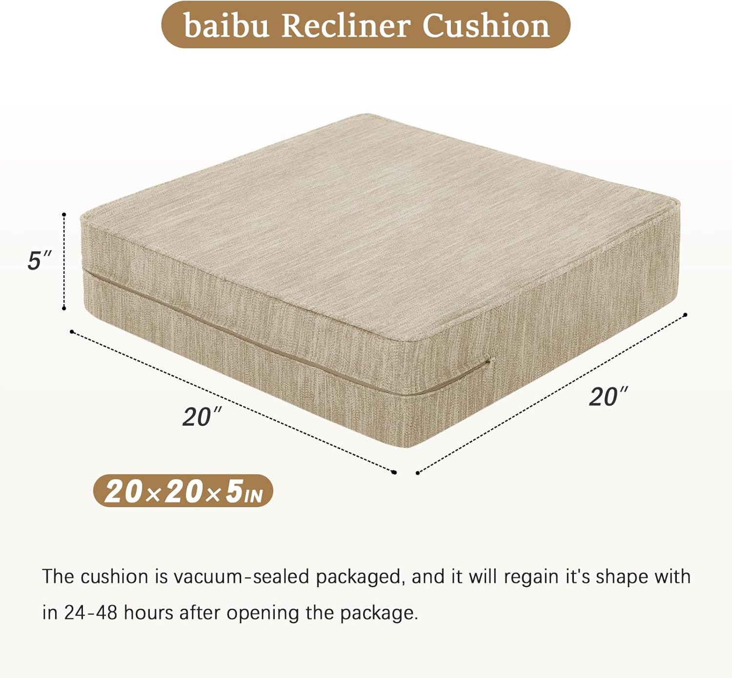 baibu 20x20x5 Inch Square Gel Memory Foam Recliner Cushions for Elderly, Dual-Layer Non-Slip Recliner Seat Cushion Suitable for Couch for Easy to Stand Up & Reduce Hip & Lumbar Pain, Beige