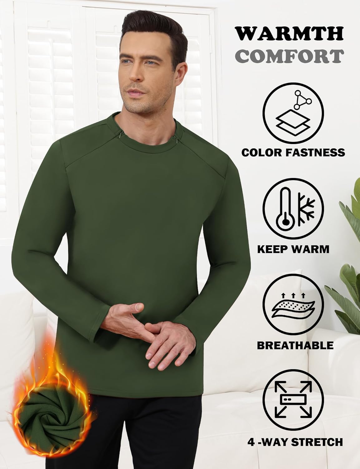 Fleece Lined Unisex Chemo Shirts for Port Access Long Sleeve Shoulder Surgery Zippers Off Shirt Thermal Dialysis Shirt - Image 4