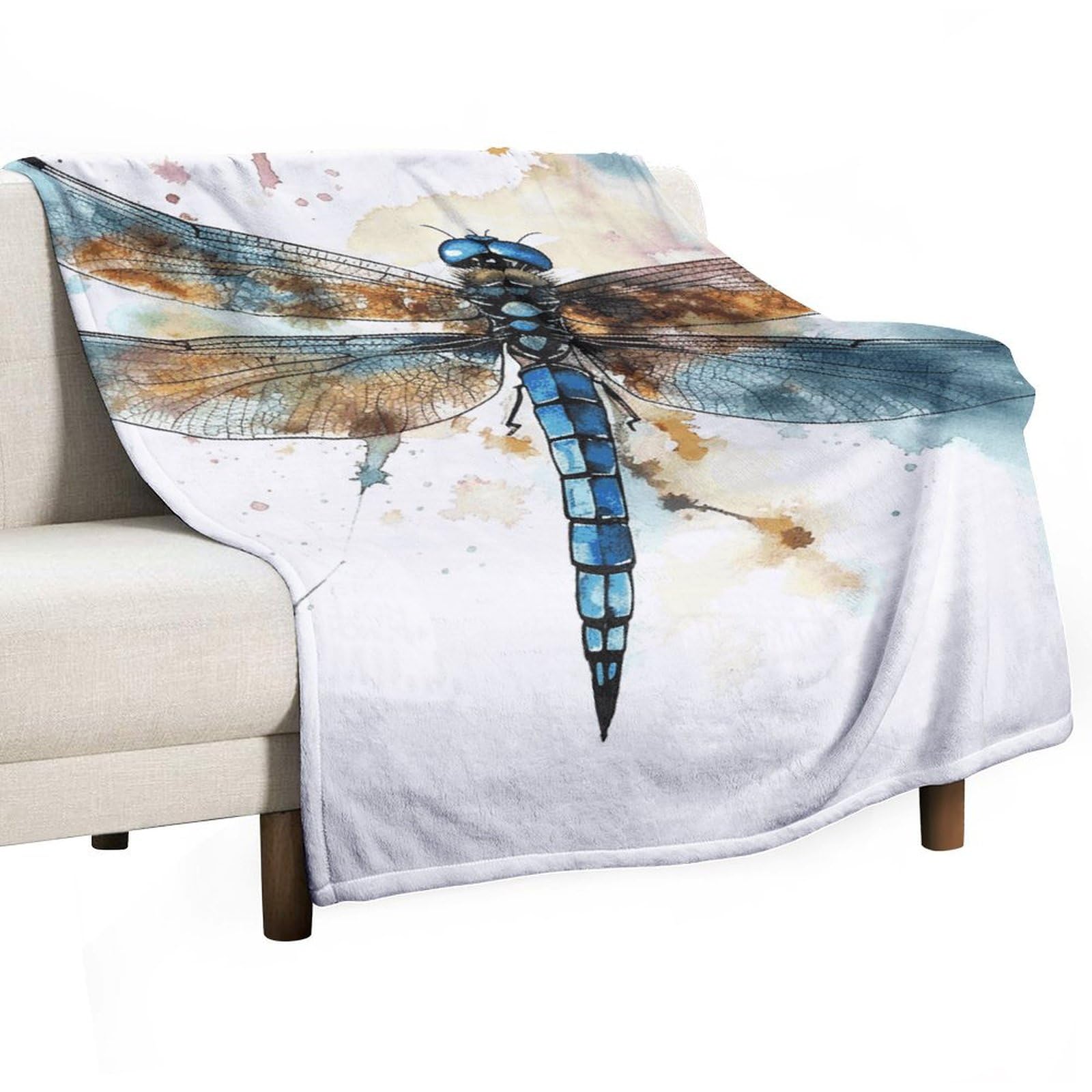 Couverture flanelle libellule aquarelle contre le froid plaid léger et confortable