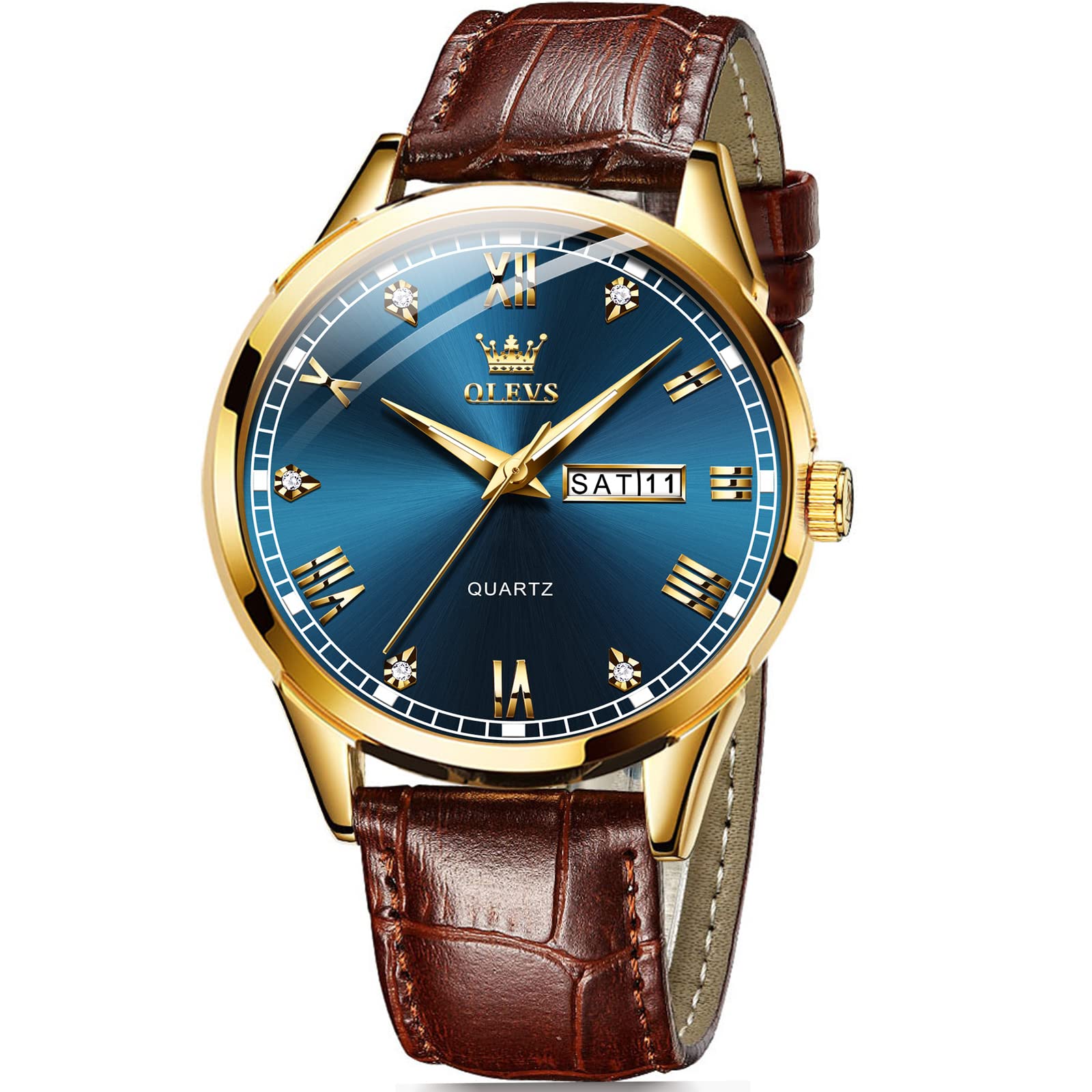OLEVSAmazon Watches,Brown Leather Watch for Men,Men Day Date Watch,Men's Luminous Watch,Dress Watch for Men,Rose Gold Watch for Men,Men's Fashion Quartz Watch,Waterproof Brown Man Watches