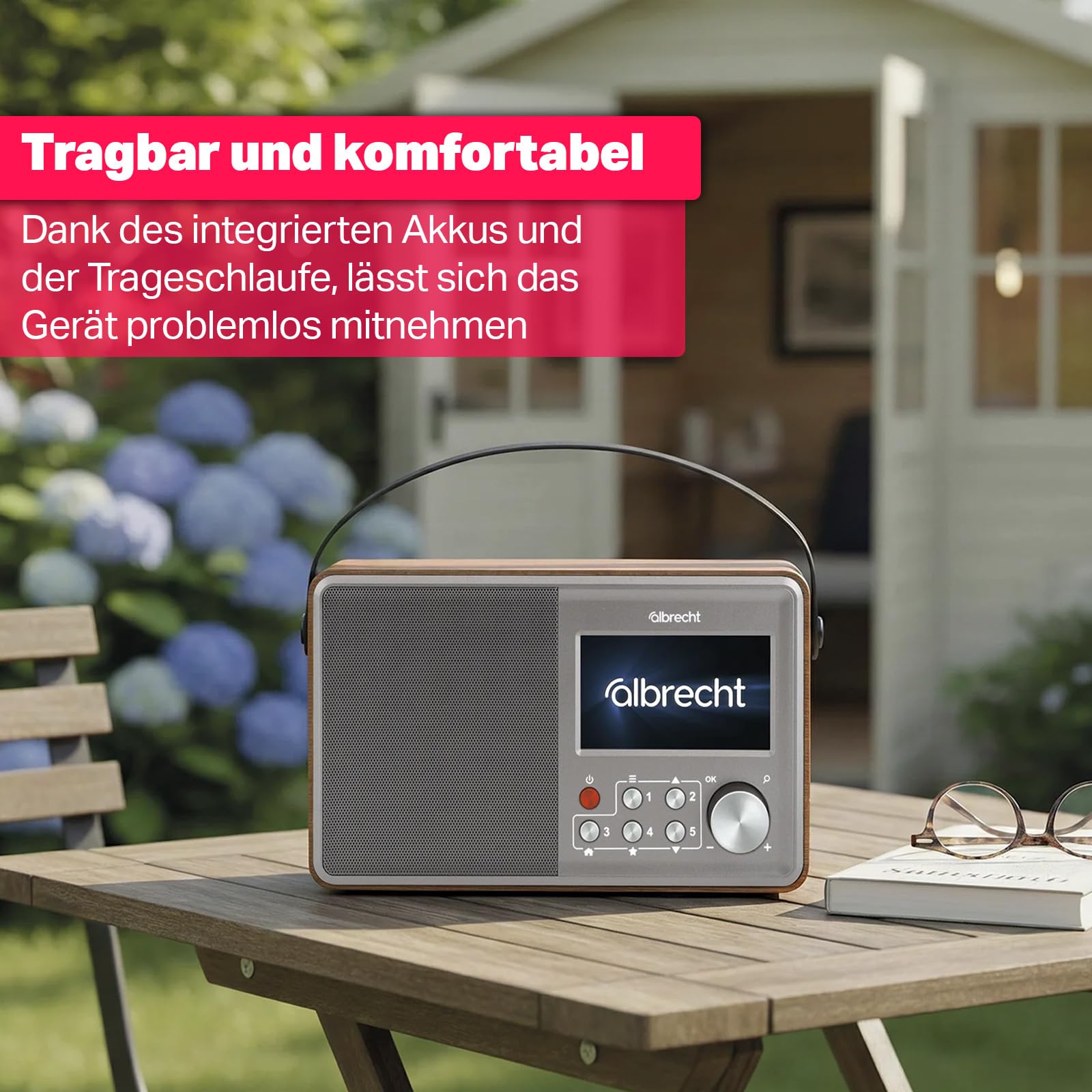 Albrecht DR 862 tragbares DAB+ & UKW Radio, Komfortmodus, Musik-Streaming | Seniorenfreundliches Digitalradio mit einfacher Bedienung, 4,3 Zoll großes Farbdisplay, Akku- oder Netzbetrieb, 15h Akku